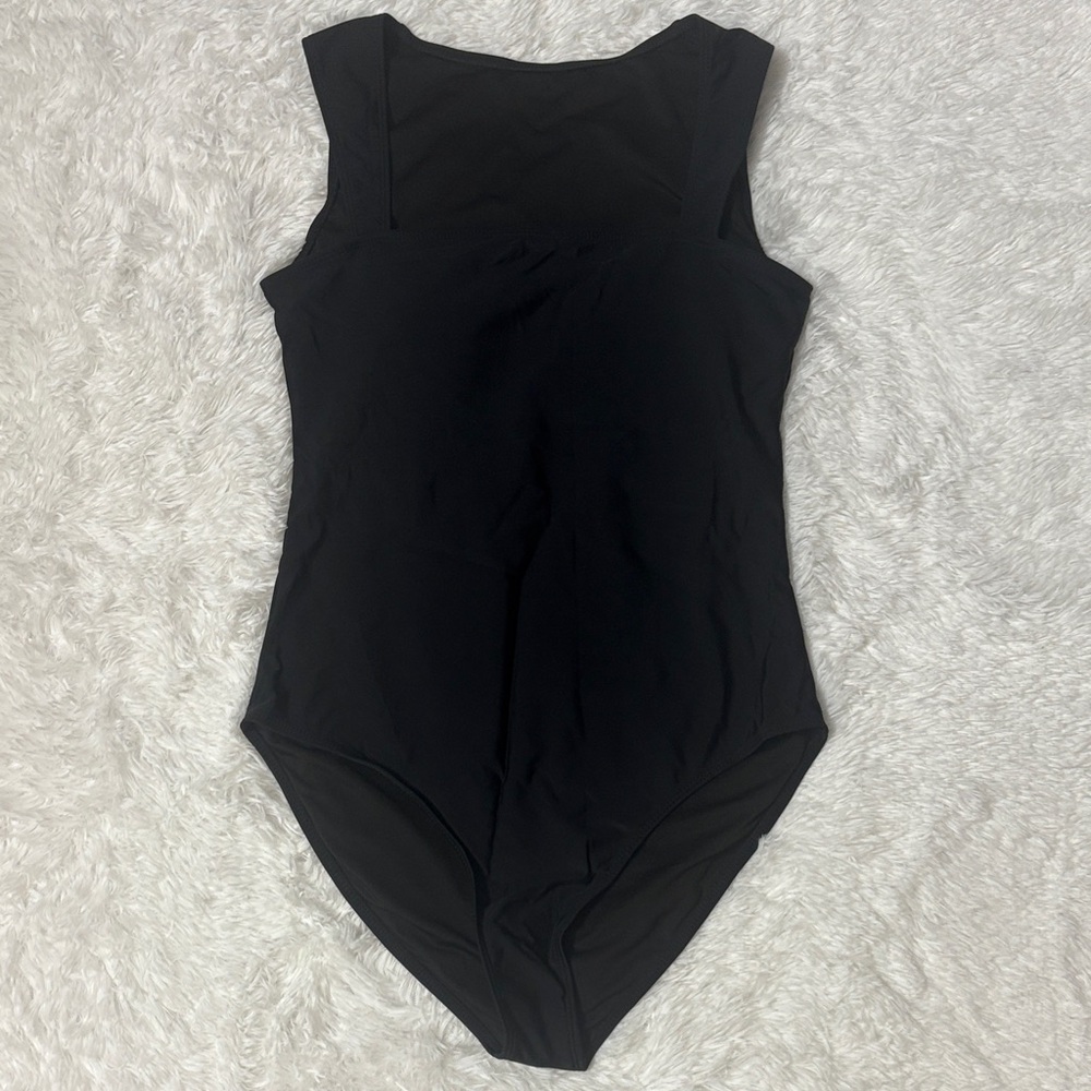 NWOT From Amazon Black Square Neck One Piece Swimsuit Size L